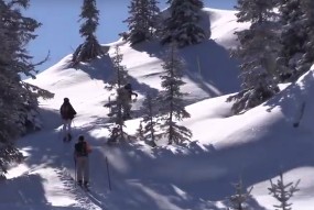 Des skieurs progressant dans la montagne