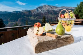 Des produits Savoie Mont Blanc sur fond de paysage montagneux
